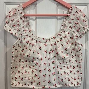 Japna Cream Ruffled Puff Sleeve Crop Blouse